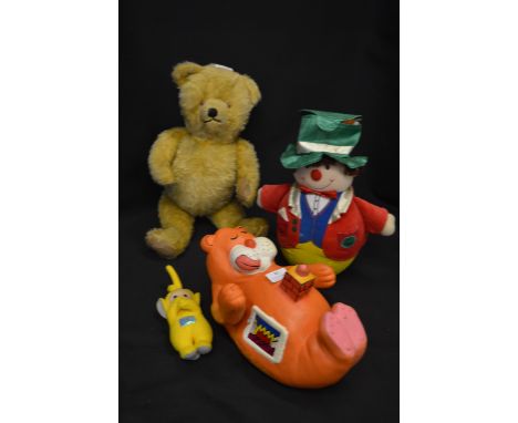 Vintage Toys; Teddy Bear, Mr Wobble, Spongy Tiger, etc. 