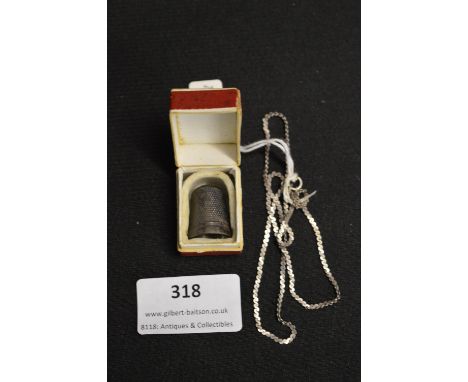 Silver Cased Thimble - Birmingham 1925, and a Silver Chain 