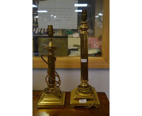 Pair of Brass Corinthian Column Table Lamp Bases 