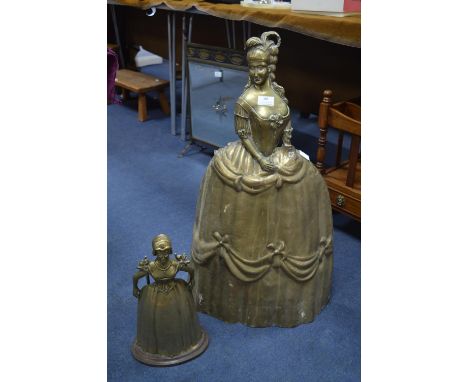 Brass Firescreen in the Form of a Crinoline Lady and a Matching Companion Set 