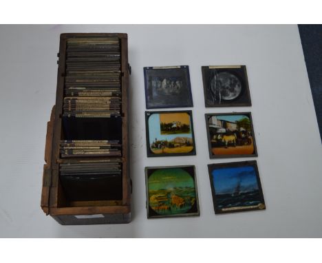 Box of Magic Lantern Slides Including Slides of The Moon, Lunar Landscapes, etc. 