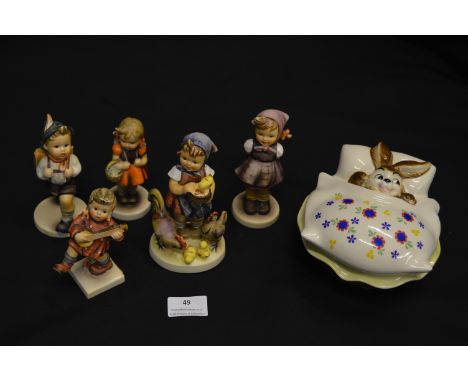 Five Goebel Figures and a Goebel Rabbit Dish 