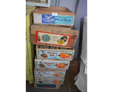 Eight Vintage Wooden Fruit Crates 