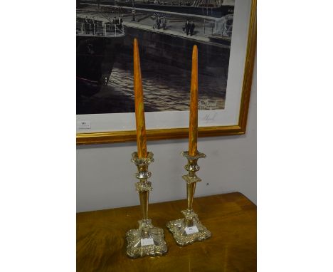 Pair of Silver Plated Candlesticks with Wooden Dummy Candles 