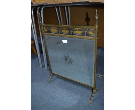 Brass Fire Screen with Bevelled Edge Engraved Mirror 
