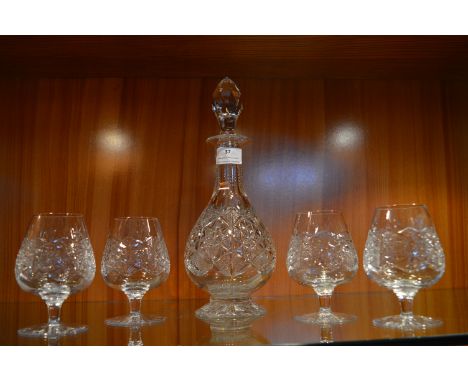 Edinburgh Crystal Decanter and Four Matching Brandy Glasses 