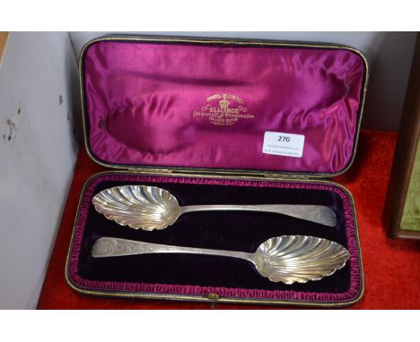 Cased Bristol Goldsmiths Pair of Hallmarked Silver Serving Spoons 