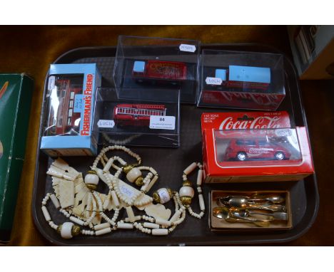 Tray Lot of Vintage Diecast Model Advertising Vehicles, Costume Jewellery, etc. 