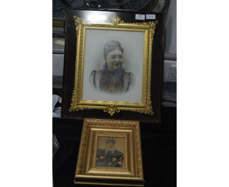 Victorian Frame in a Frame Portrait and a Small Gilt Framed Period Watercolor 