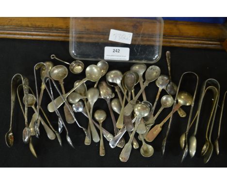 Quantity of Silver Plated Mustard Spoons, Sugar Tongs, etc. 