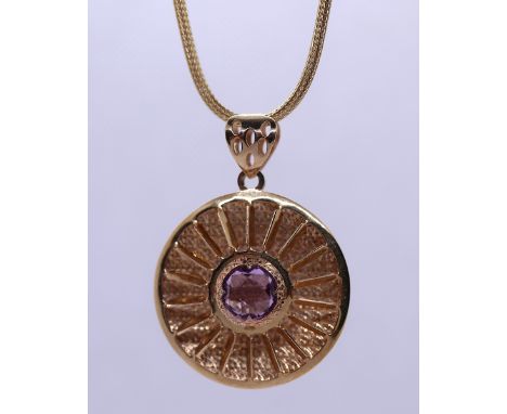 9ct gold contemporary stone set pendant on 9ct gold chain - Appox gross weight 8.2g 