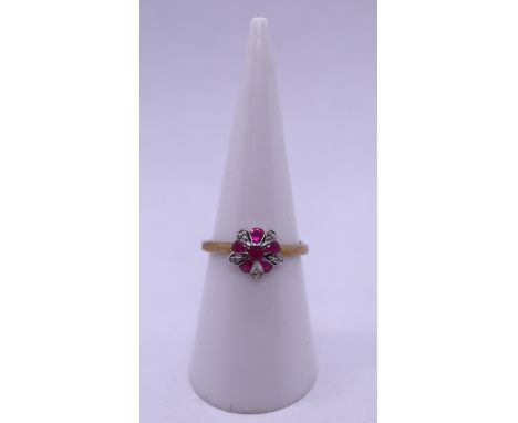 Silver ruby &amp; diamond set cluster ring - Size&nbsp; - Size M 