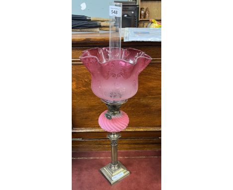 Cranberry glass oil lamp 
