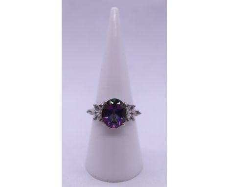 Silver mystic topaz set ring - Size N 