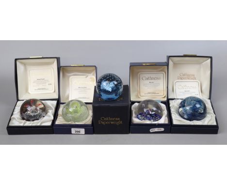 Collection of 5 Caithness paperweights - Snowflower, Morning Dew, Myriad, Spindrift and Cauldron