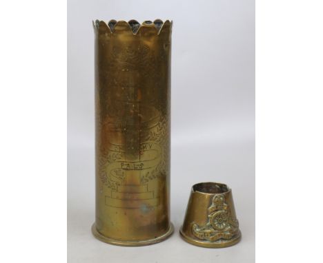 2 pieces of folk themed trench art 