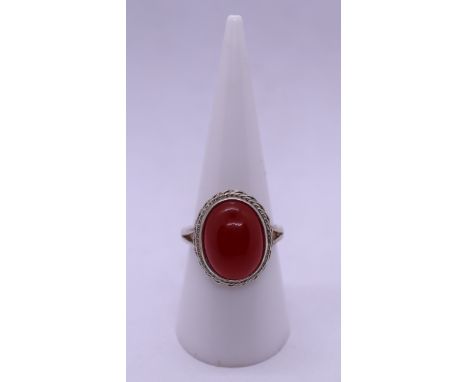 Silver carnelian set ring - Size P 