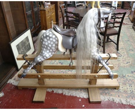 Rare fine quality dapple grey rocking horse by SJ Lippett of Bretforton with leather saddle and real horse hair in excellent 