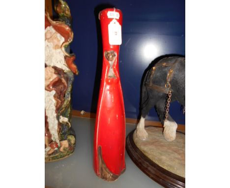 A David Sharp flambe glazed Queen figure of a chess piece candle stick 15" high, signed to base