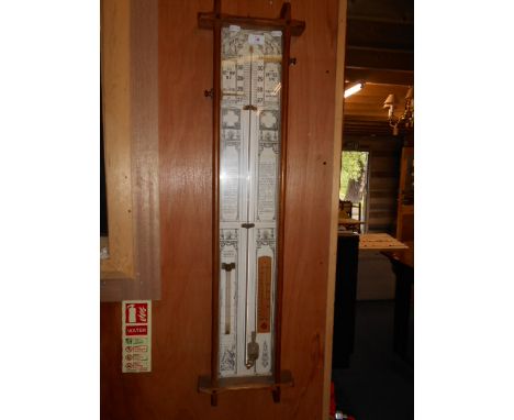 A Victorian Admiral Fitzroy barometer with mercury tube, sperate thermometer and atmosphere scale, paper dials and brass gaug