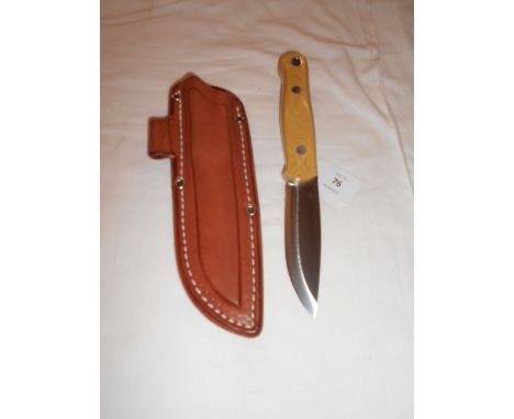 A new American 'Bark River Escanaba MI CPM 3V' hunting knife with leather sheaf and style handle boxed
