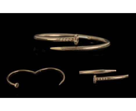 Cartier Style Ladies / Gents Novelty 14ct Gold Hinged Bangle In the Form of a Large Nail. Marked 585 - 14ct. Warm Coloured Go