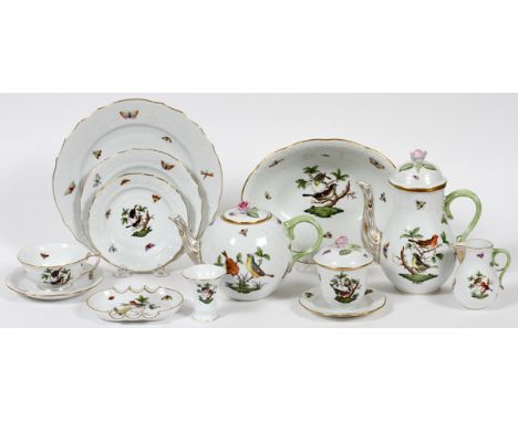 HEREND 'ROTHSCHILD BIRD' PORCELAIN DINNER SET,  67 PIECES [SERVICE FOR ELEVEN]:  Including, 12  dinner plates, Dia.10 1/4", 1