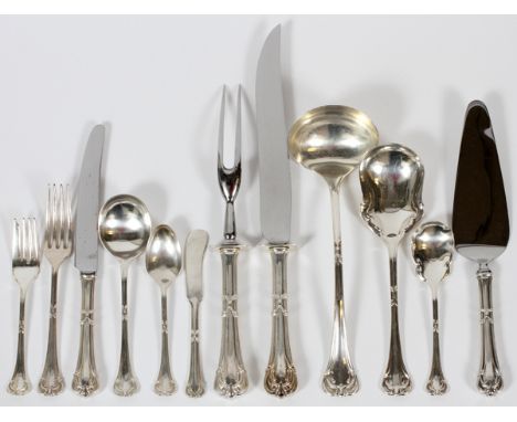 MEXICAN STERLING FLATWARE SET, 67 PIECES  [SERVICE FOR TWELVE]:  Sterling silver flatware  set includes 12 dinner knives, L.9
