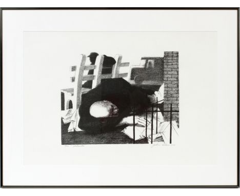 JOHN WILSON [AMERICAN, 1922-2015], LITHOGRAPH,  1970, #16/26, 13" X 16", 'URBANITES':  Pencil  signed and dated 1970 lower ri