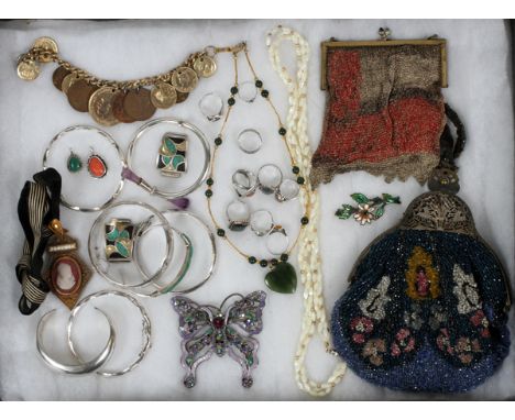 NATIVE AMERICAN INDIAN & COSTUME JEWELRY,  ANTIQUE PURSES:  American Indian and Mexican  sterling silver jewelry, #925 -  Two