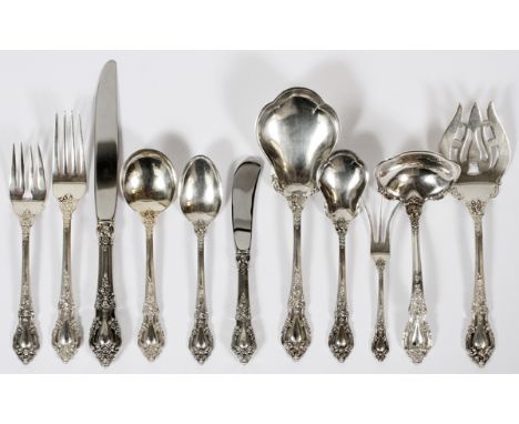 LUNT 'ELOQUENCE' STERLING FLATWARE SET, 89  PIECES [SERVICE FOR TWELVE]:  Sterling silver  flatware set includes 12 place kni