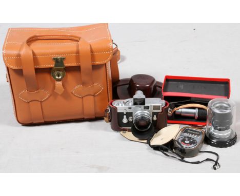 LEICA M3, CAMERA BODY, 3 LENSES, VIEW FINDER:   Separate light meter, 2 lens hoods; lenses  includes: 3 Ernest Leitz GMBH Wet