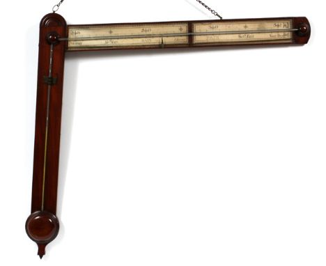 CHARLES HOWARTH STICK BAROMETER, C. 1820, H 33",  W 39":  English Regency mahogany barometer  having an extending arm, fitted