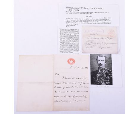 Signed Letter by Field Marshall Garnet Joseph Wolseley, 1st Viscount (1833-1913), the letter is complete with the original ad