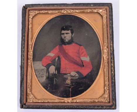 Victorian Royal Marine Light Infantry Daguerreotype Photograph, being an interesting hand painted example showing a sergeant 