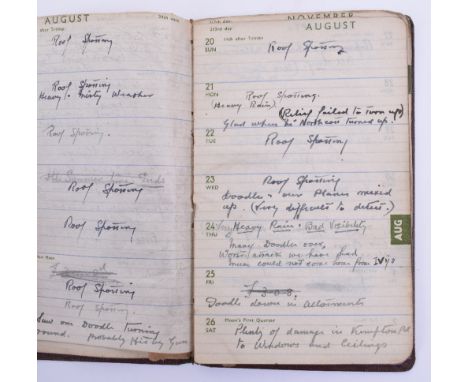 Air Raid Wardens Diary 1944, A.M.Morsley, Kempton Road, East Ham Home Guard. Covers period August to November, with a number 