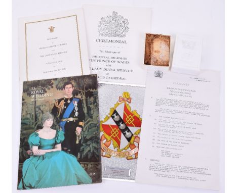 Grouping of Items Relating to the Marriage of HRH The Prince of Wales and Lady Diana Spencer (Later Diana Princess of Wales),