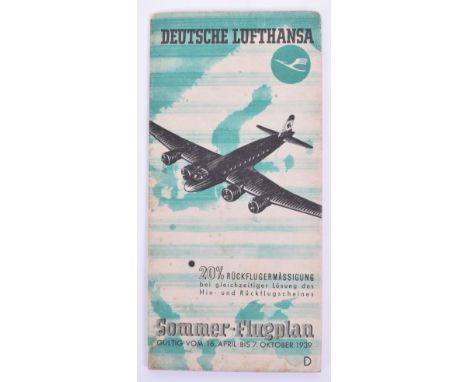 1939 Deutsche Lufthansa Summer Flight Plan (Sommer-Flugplan), valid from 16th April to 7th October 1939, detailing all German