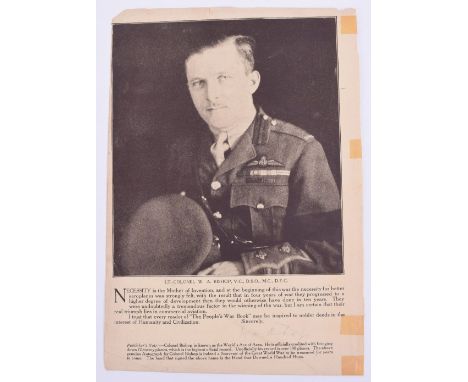 Signature of Great War Victoria Cross Winner, Canadian Royal Flying Corps Ace William Avery “Billy” Bishop, signed publicatio