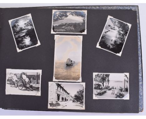 Photograph Album HMS Birmingham China Squadron 1939, album begins with a coloured image of HMS Birmingham and then continues 