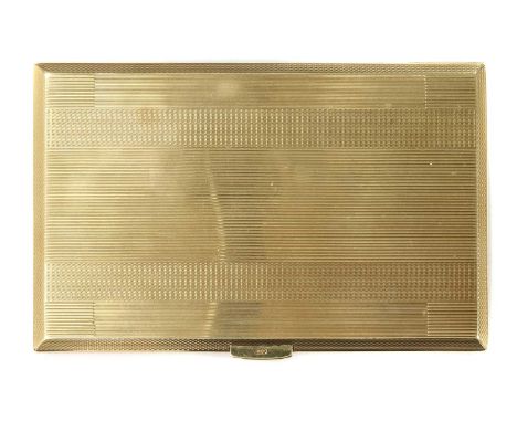A 9ct gold cigarette case, by Argentore Manufacturing Co., of rectangular form with bevelled edges and engine turned decorati