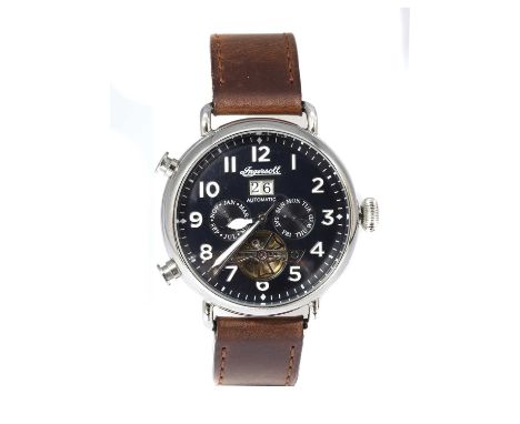 A stainless steel Ingersoll 'The Muse' automatic heartbeat strap watch, 45mm diameter with a black dial, luminous Arabic nume