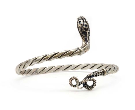 A collection of silver jewellery, to include a twisted wire snake or serpent form torque bangle, a sterling silver ingot pend