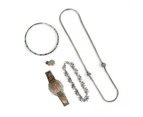 A large collection of silver jewellery, to include to silver diamond set pendant, a silver Pandora snake chain necklace, a si