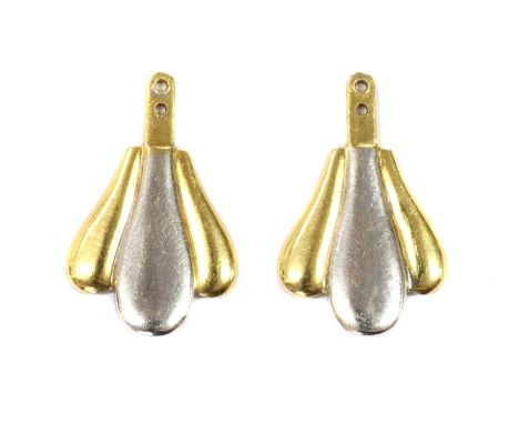 A pair of two colour gold insect form components, each with a white gold body and yellow gold wings, to flat fitting with dri