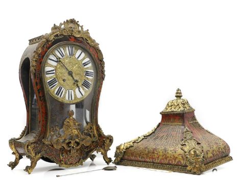 A Boulle tortoiseshell and gilt metal clock, 19th century, French, with scrolls and a classical figure, Roman chapter ring, m