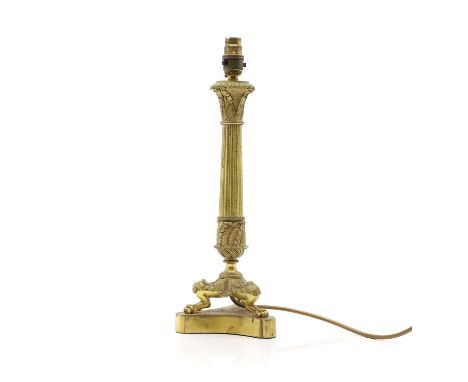 A classical column lamp late 19th century, on lion paw and triform base41cm highCondition ReportPAT passed 13.9.24.
