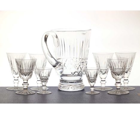 A Waterford Tramore pattern part suite comprising, six white wine glasses, seven red wine glasses, six port glasses, six liqu