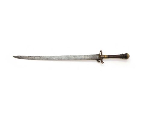 A German hunting sword,  19th century, with an engraved blade, and inscribed 'V Pandur', with a cross hilt, mounted with an e