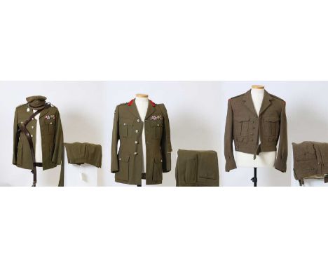 A collection of British Army service uniforms  worn by a former Colonel in the Royal Engineers, comprising two service unifor